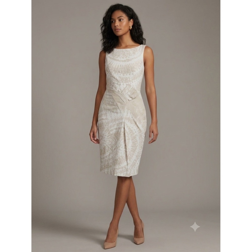 Eva Franco Sheath Dress Women Size 2 Beige Tie Dye Sunburst Pleated Cocktail